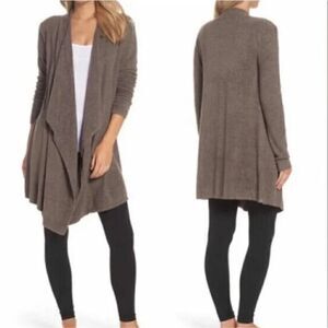 Barefoot dreams sand beige drape front cardigan sweater size Small medium